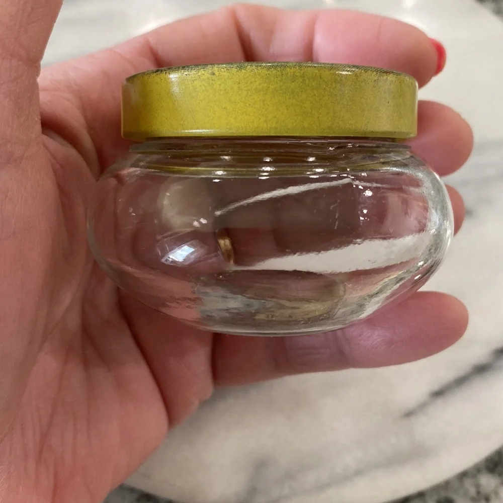 Vintage Floral Tin Lid Glass Jar - Yellow Floral Top - Picture 4 of 5